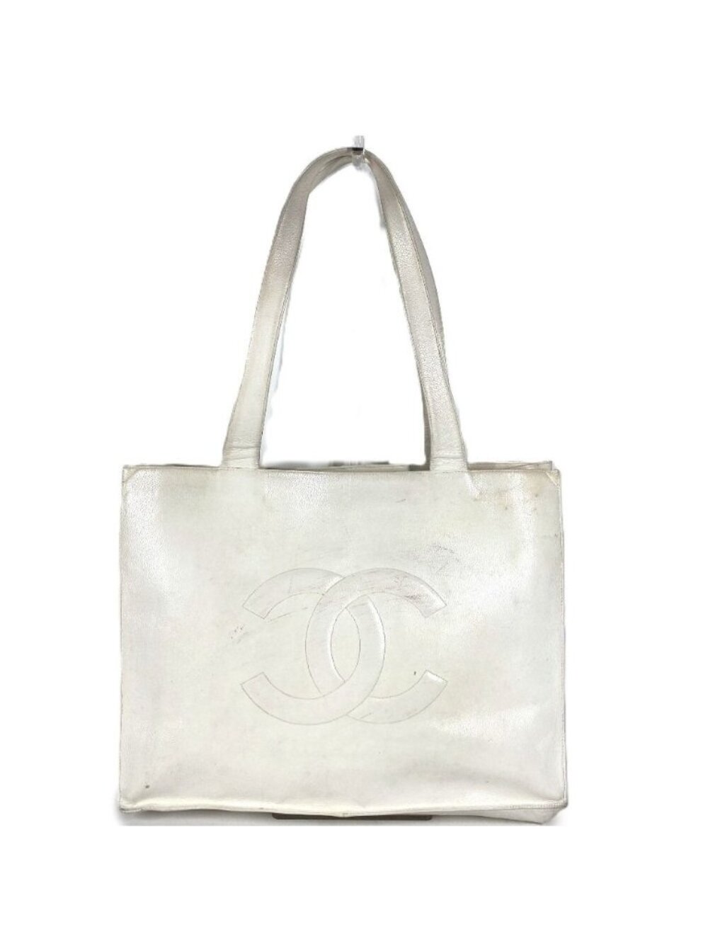 Chanel Shoulder Bag Logo CC Caviar Leather White